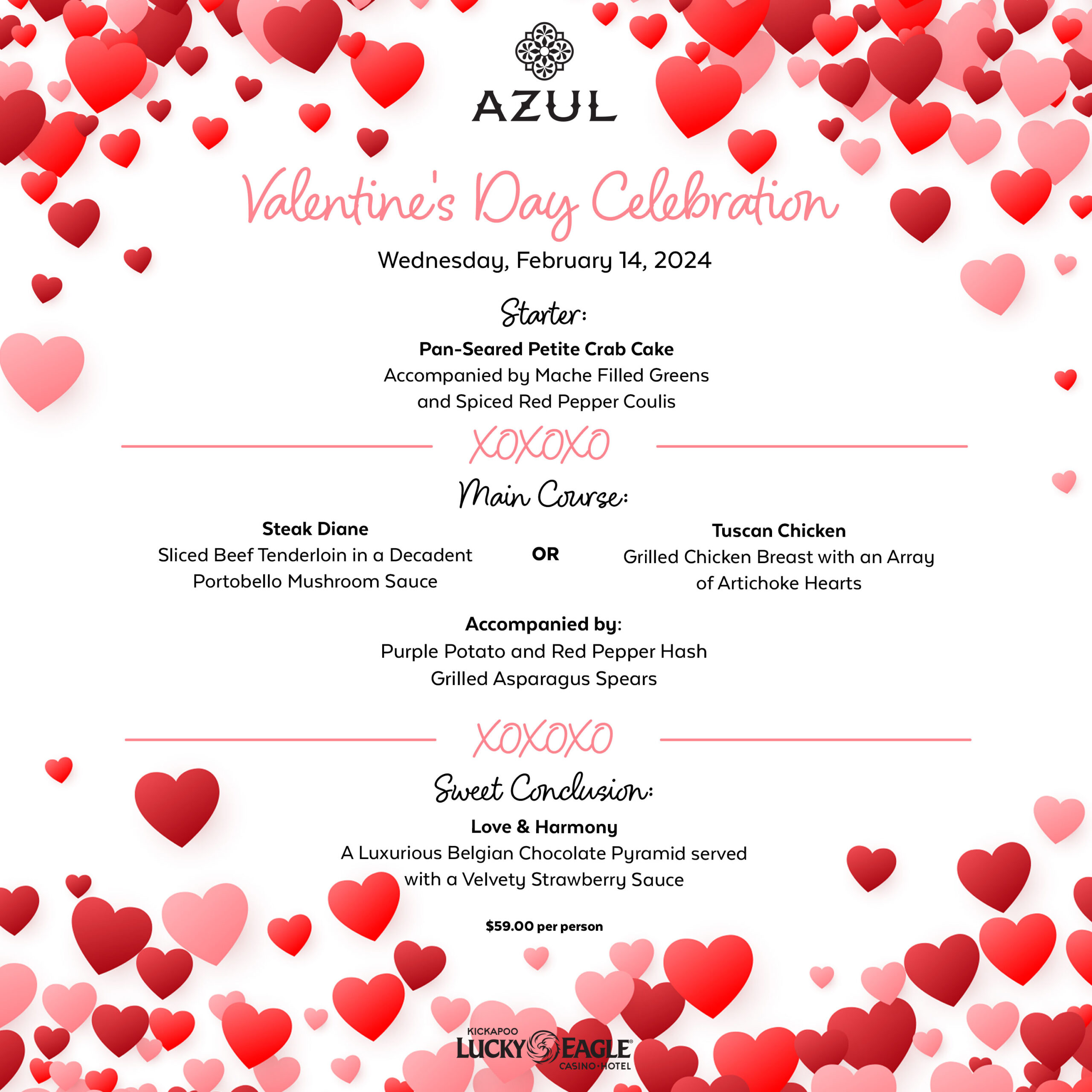 Valentine's Day Menu at Azul | Kickapoo Lucky Eagle Casino in Eagle Pass, Texas