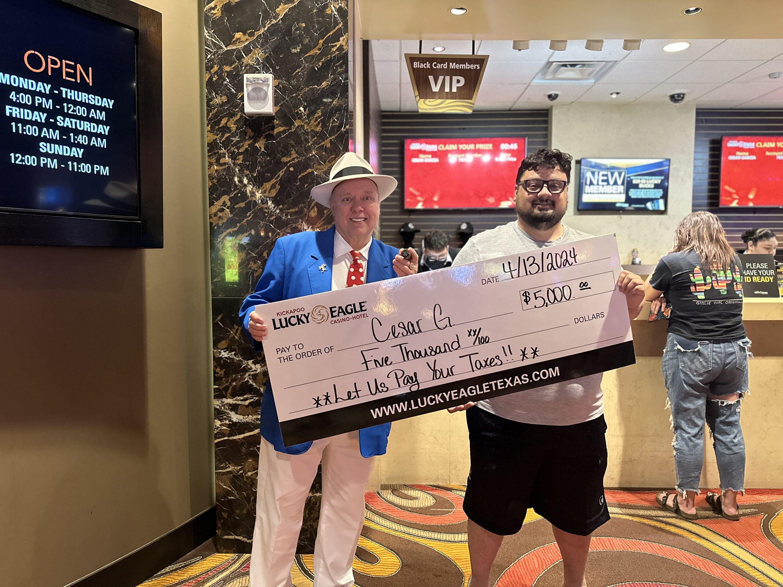 Cesar G. wins $5,000 from Kickapoo Lucky Eagle Casino’s Pay Your Taxes Promo