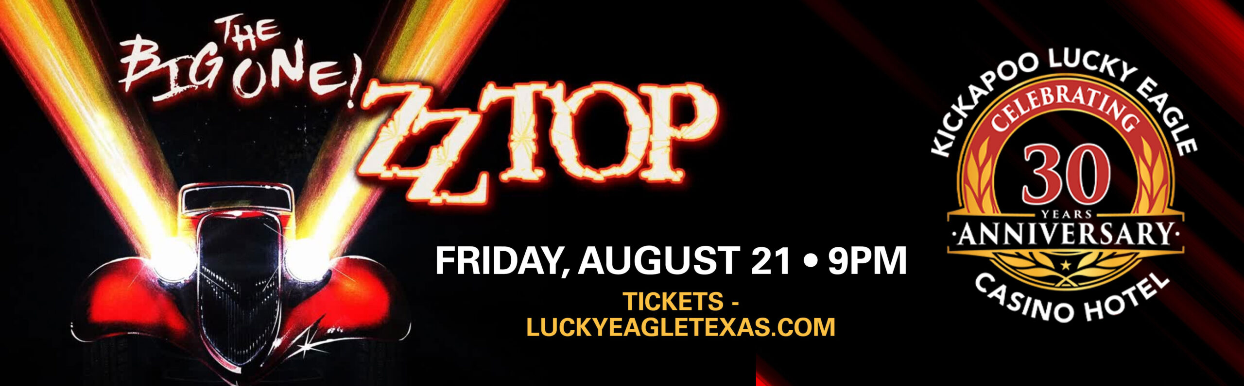 ZZ Top at Kickapoo Lucky Eagle Casino for the 30th Anniversary Celebration on Friday, August 21st, 2026